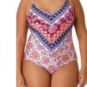 NO BOUNDARIES SWIM ONE-PIECE BATHING SUIT PINK FLORAL PRINT WOMENS SIZE LARGE